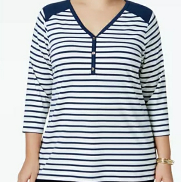 NWT ☆Plus Size ☆Charter Club ☆Stripe Henley 3/4 Sleeve 0X Top☆$69.99 retail - Picture 14 of 14